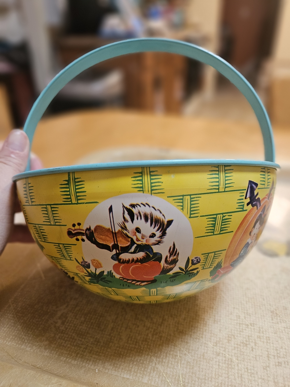 Vintage 1950s Tin Easter Basket Retro Mid Century Modern Kitsch